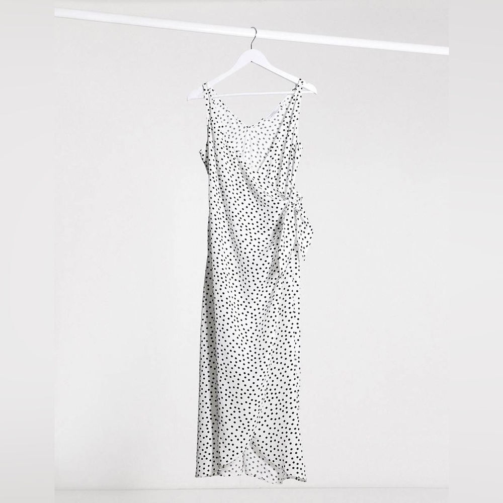 & Other Stories polka dot knot detail midi dress in off-white